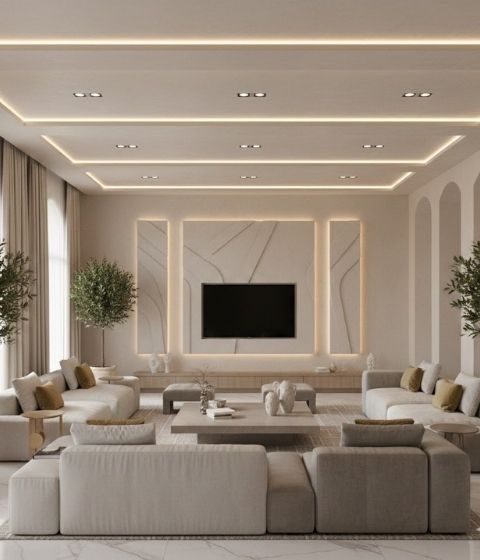 دمج الإضاءة مع جدار التلفزيون جبس بورد​